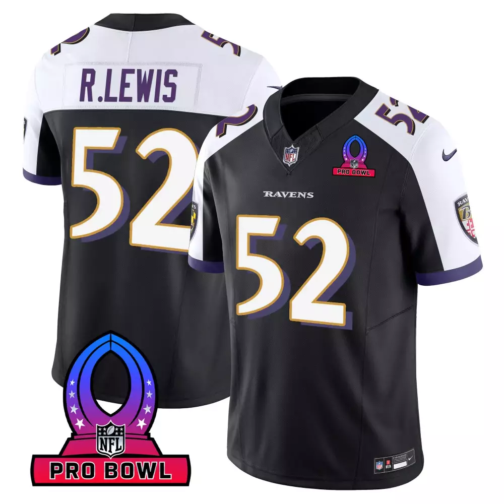 Ray Lewis 52 Ravens Jersey Black Pro Bowl Men NFL Purple White Alternate Vapor All