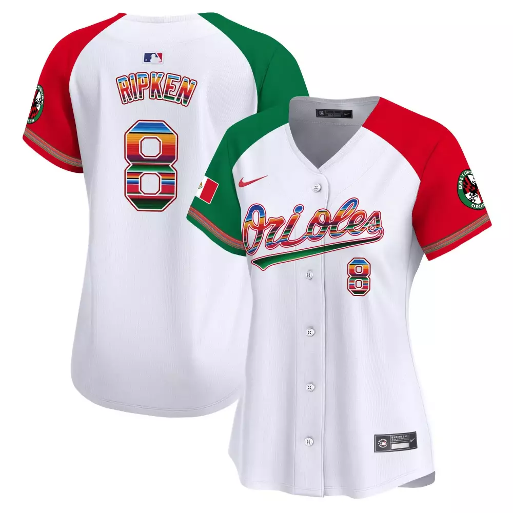 Cal Ripken 8 Orioles Jersey White City Connect Mexico Flag Baltimore 2023 Women Split Design
