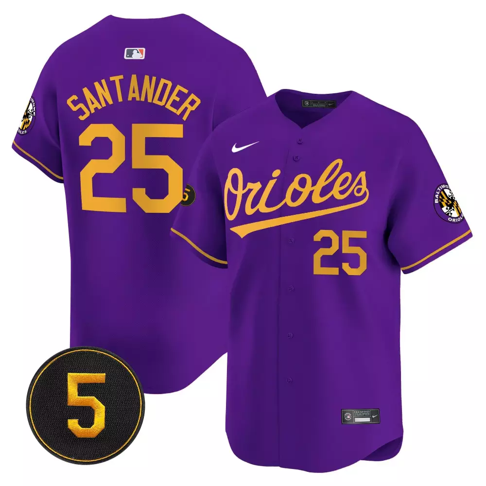 Anthony Santander 25 Orioles Jersey Purple Baltimore Men Gold Vapor Premier Limited