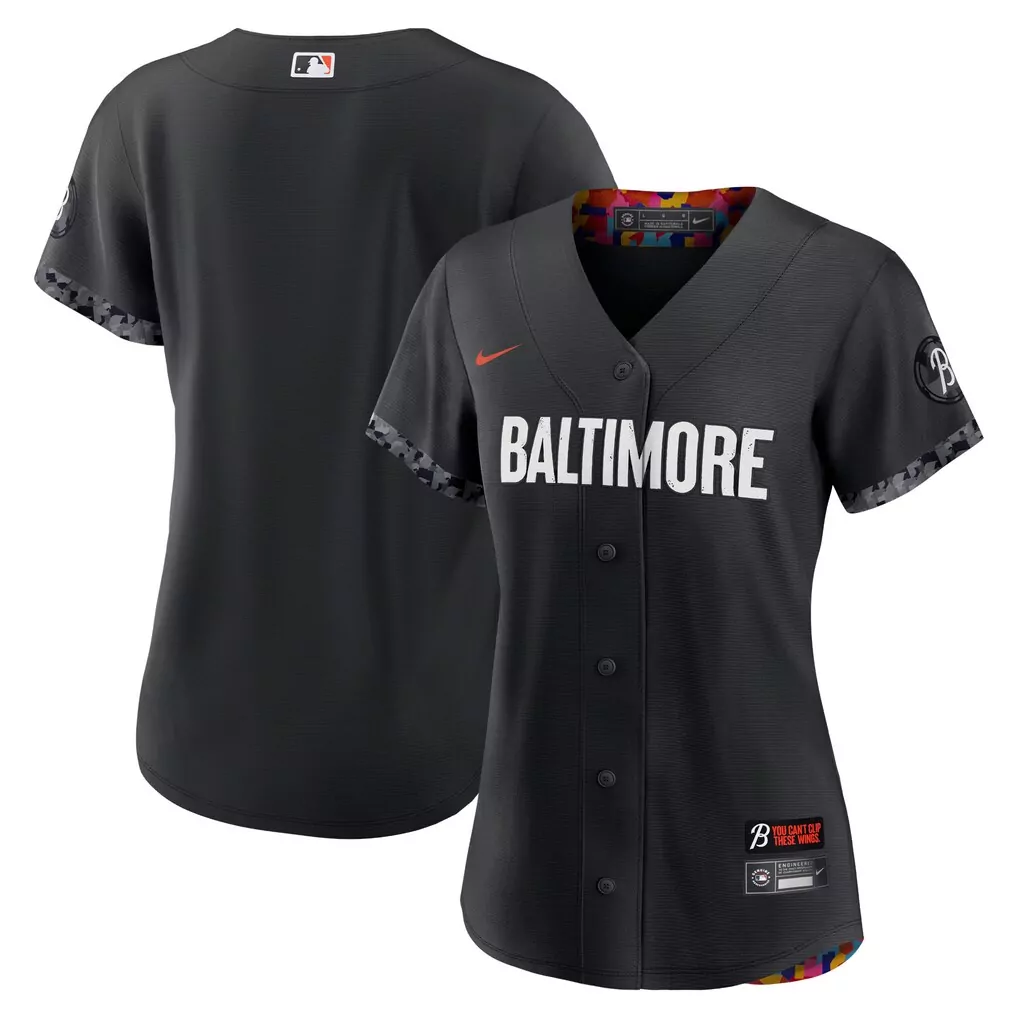 Baltimore Orioles Jersey Black City Connect Women Split Design White Grey Orange