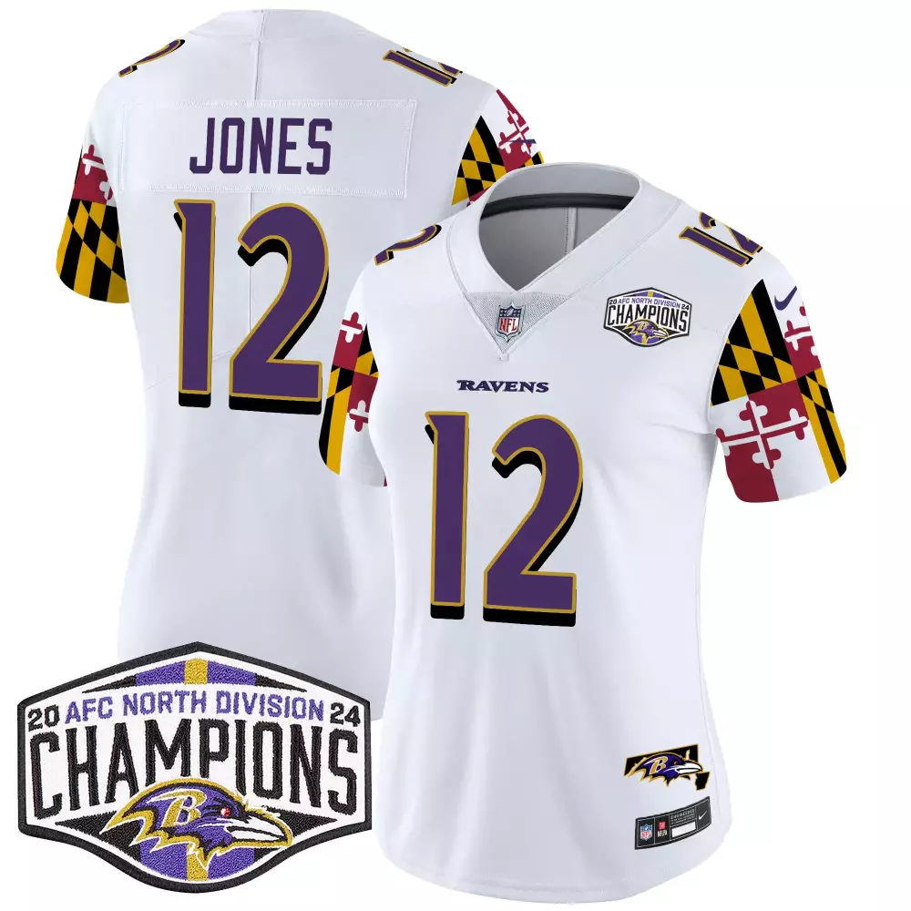 Jacoby Jones 12 Ravens Jersey White 2023 AFC North Division Champions Men Uniform