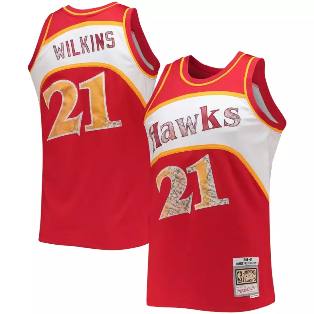 Dominique Wilkins 21 Jersey Red Atlanta Hawks Mitchell Ness Men White Yellow Hardwood