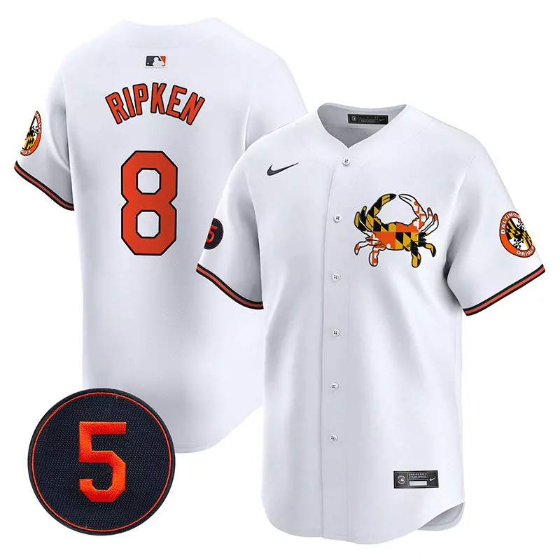 Cal Ripken 8 Baltimore Orioles Jersey White City Connect Maryland Flag Crab Men Orange