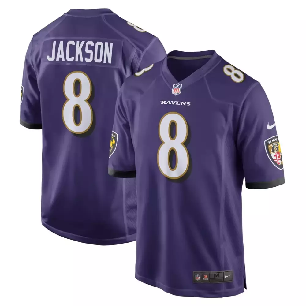 Lamar Jackson 8 Ravens Jersey Purple Baltimore Men Player White Gold Game