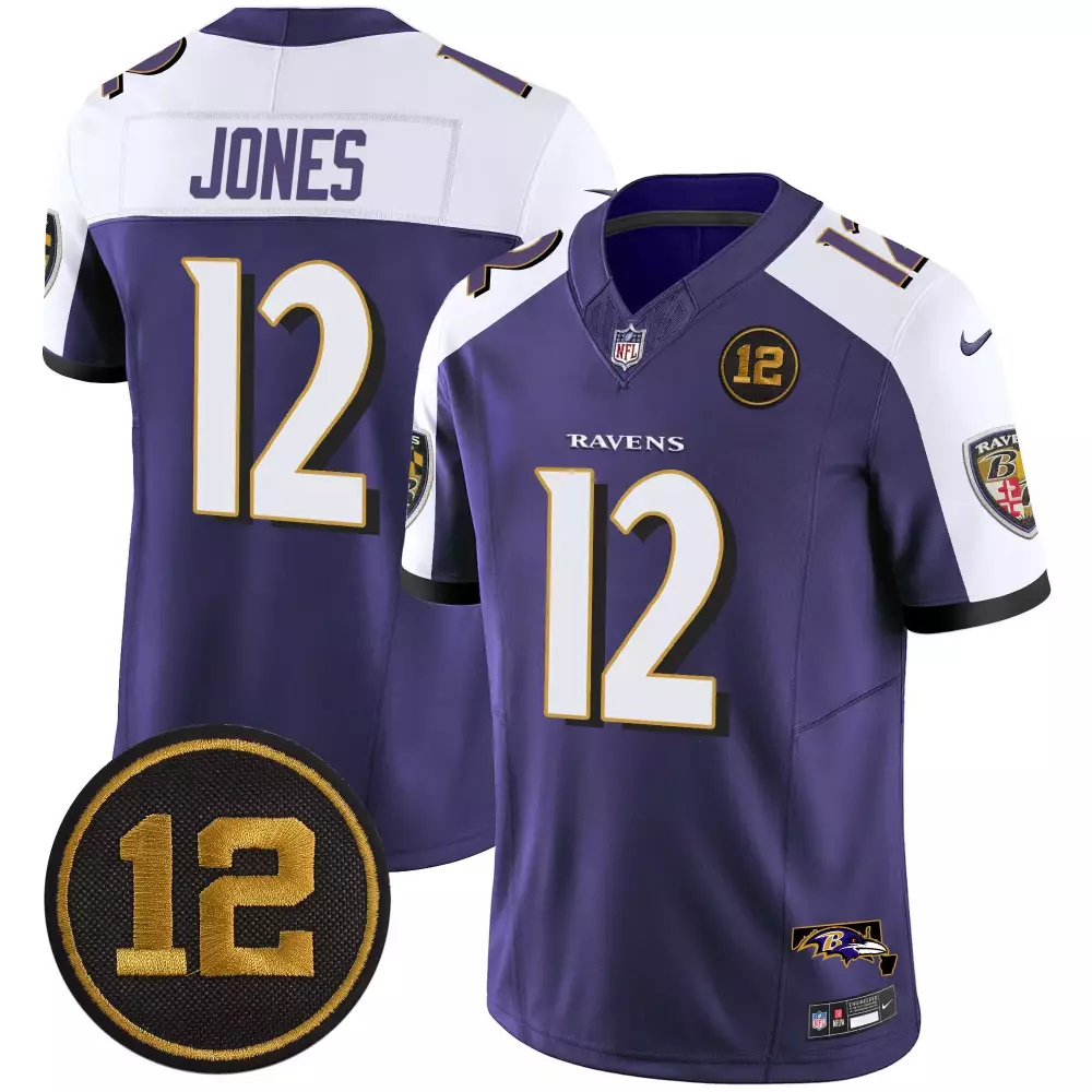 Jones 12 Ravens Jersey Purple Baltimore Men White Black Alternate Vapor Limited All
