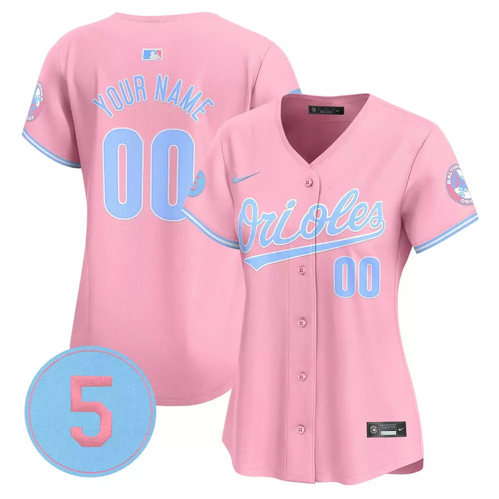 Custom Orioles Jersey Pink Women Light Blue Vapor Premier Limited All Stitched