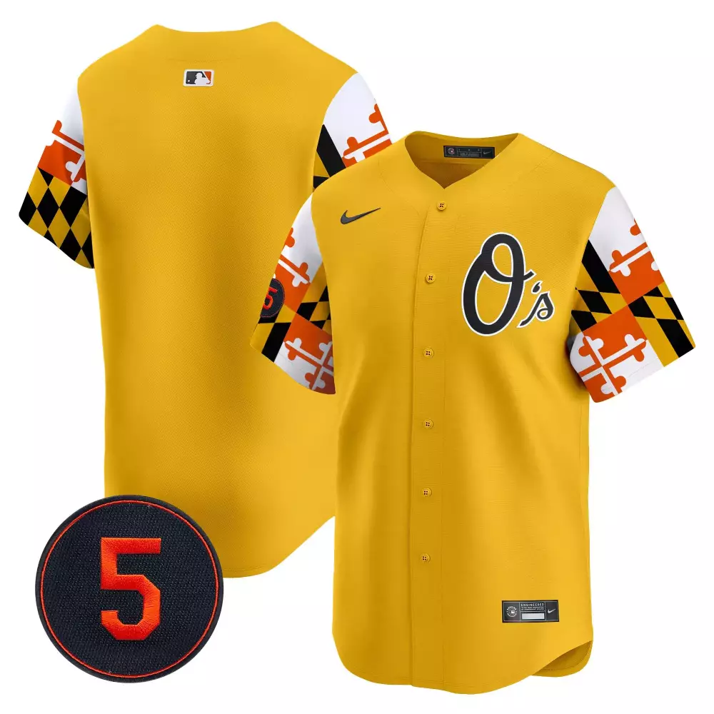 Custom Baltimore Orioles 5 Jersey Yellow City Connect 2023 Men Alternate Split Design