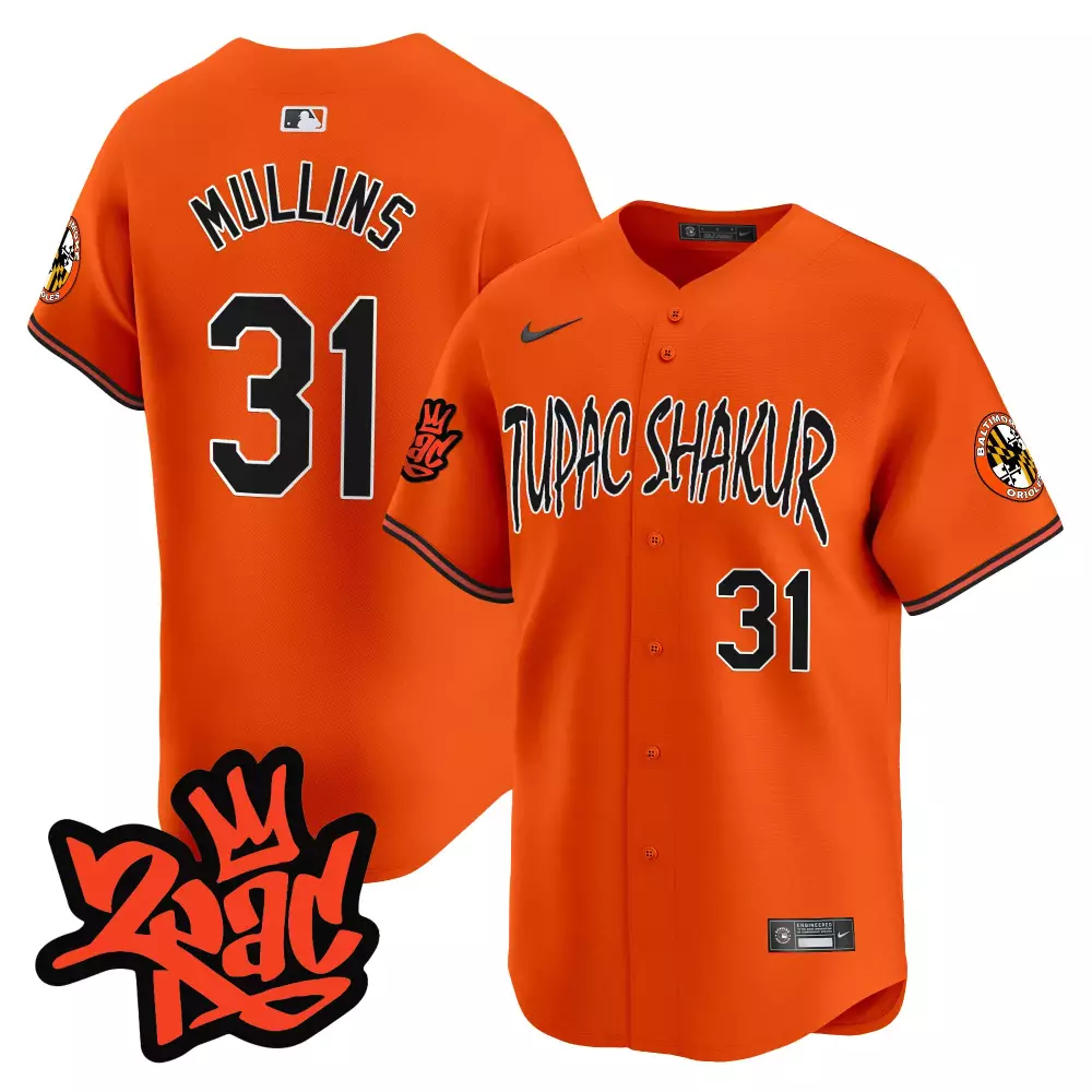 Tupac Shakur 31 Baltimore Orioles Jersey Orange Men Black White Stitched