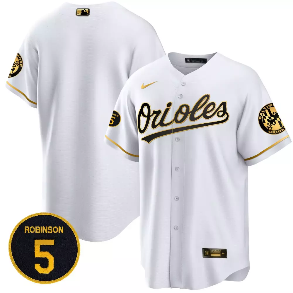 Brooks Robinson 5 Orioles Jersey White Baltimore City Connect Men Black Gold Cool