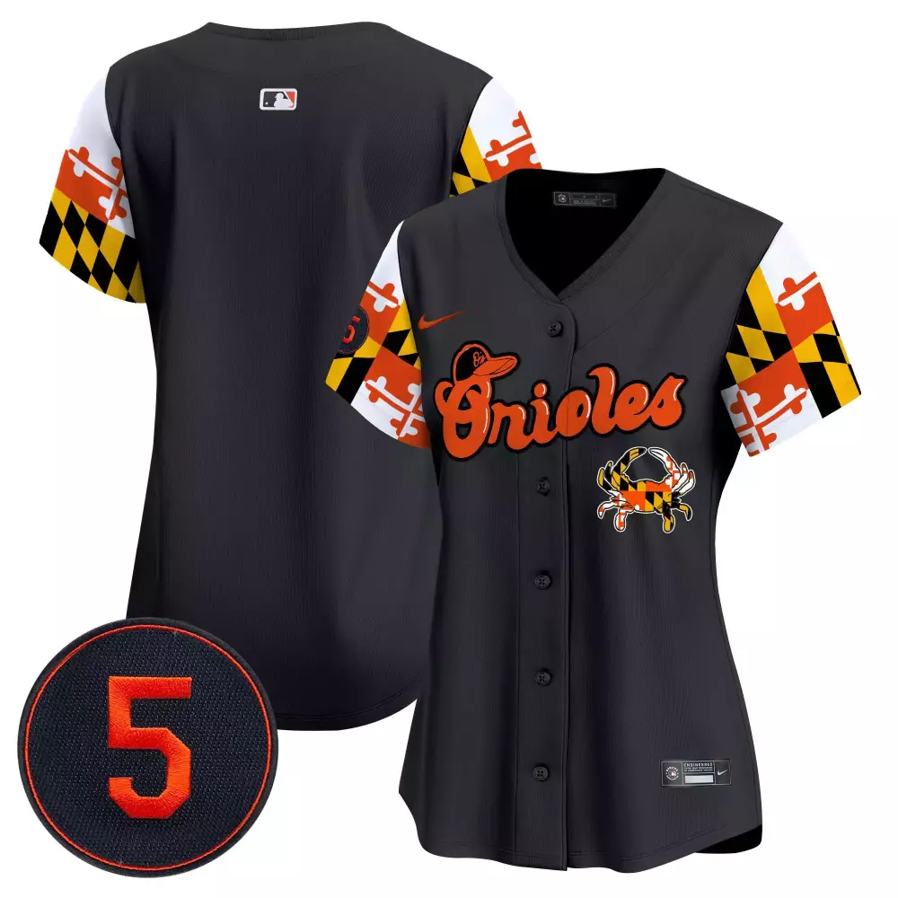Adley Rutschman 5 Jersey Black Baltimore Orioles Maryland Flag Women Split Design