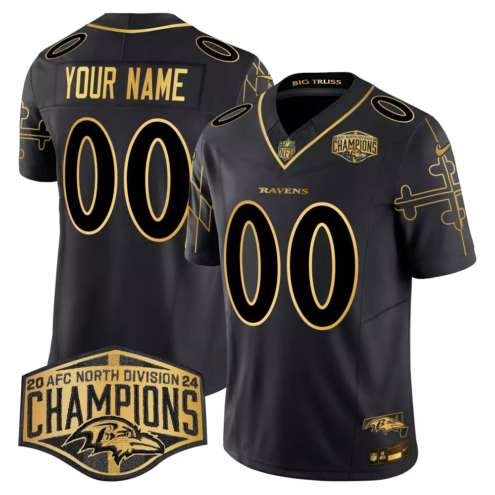 Custom Ravens Jersey Black Men Gold Vapor Limited
