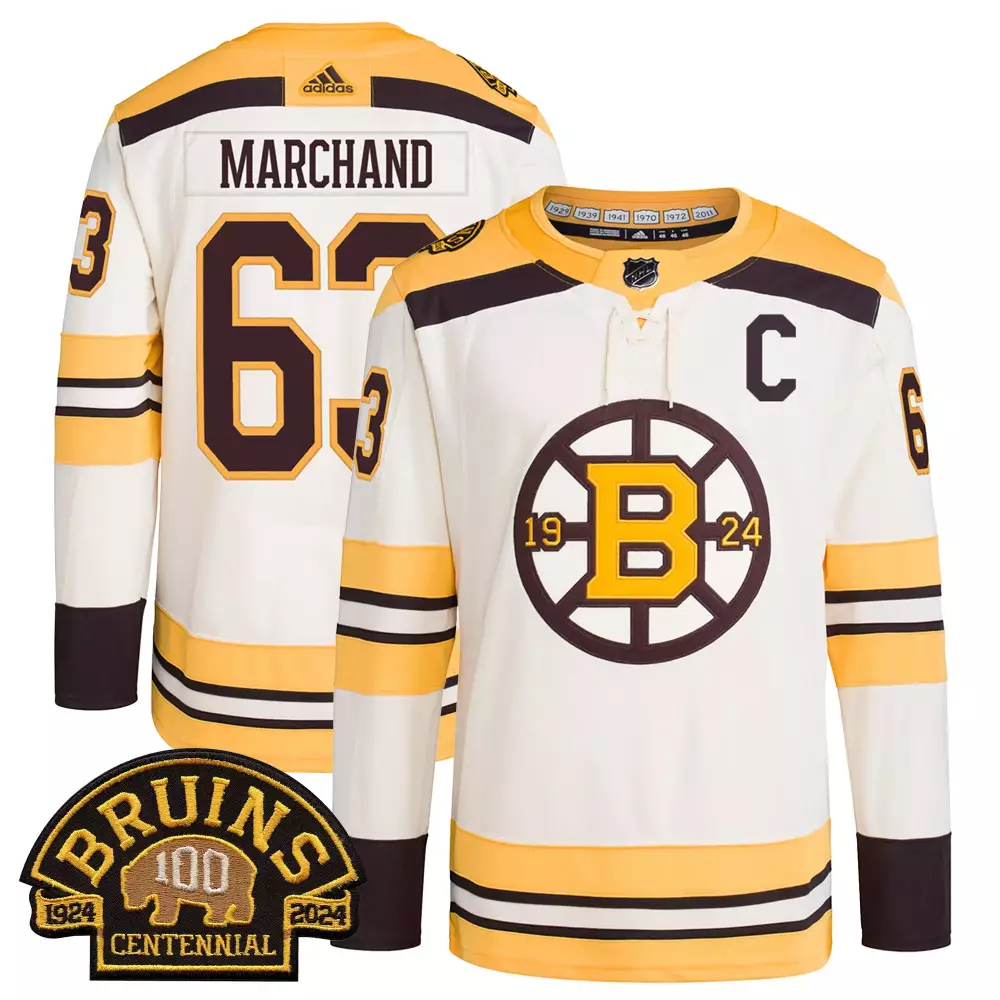 Brad Marchand 63 Boston Bruins Jersey White Centennial 100 1924-2024 2024 Men Throwback
