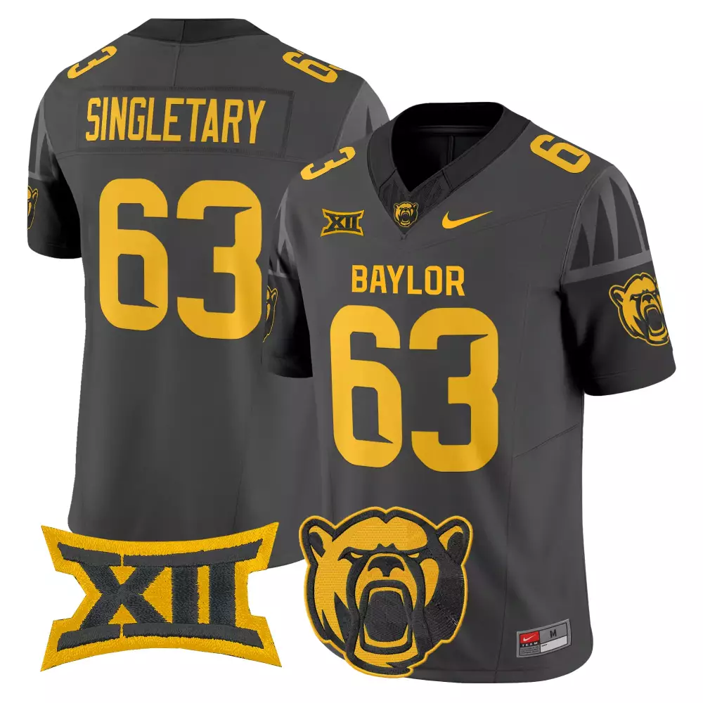 Singletary 63 Baylor Jersey Dark Gray Big Bear Men Yellow Black Stitched Limited