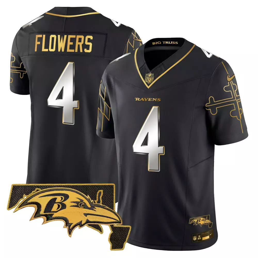 Zay Flowers 4 Ravens Jersey Black Baltimore Men Standard Gold Silver Limited Vapor