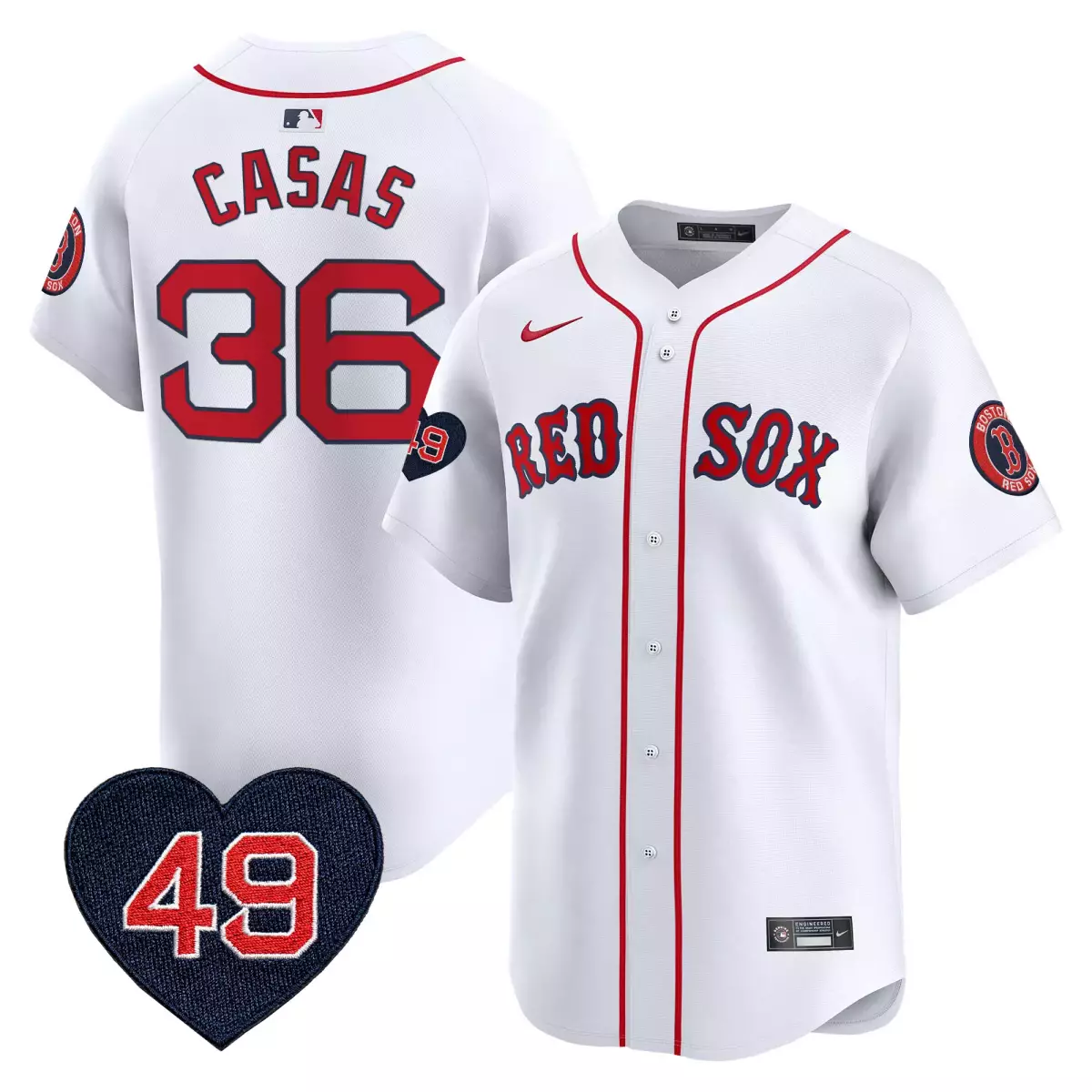 Casas Tim 36 Boston Red Sox Jersey White Heart Shaped Number 49 Men Vapor Premier