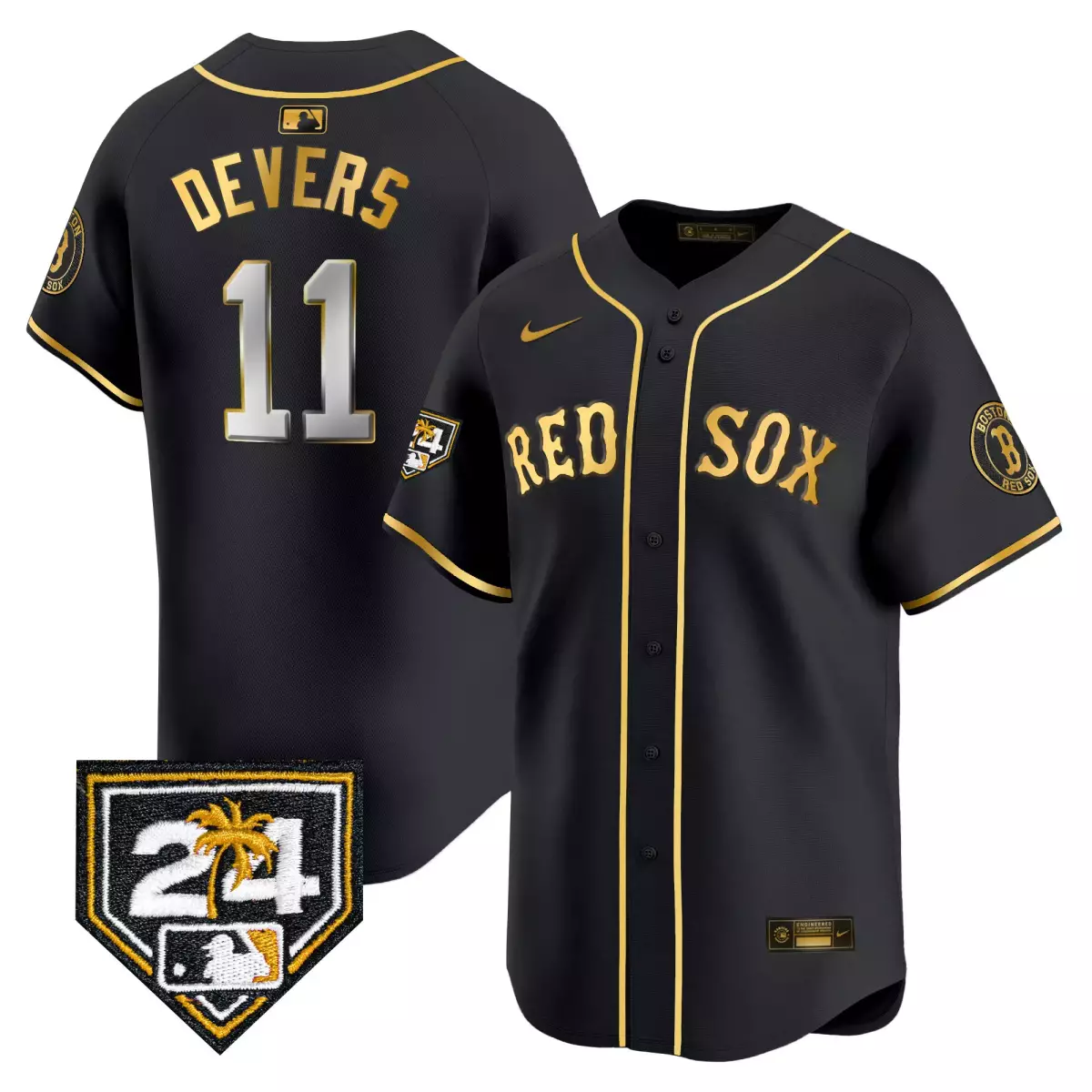 Devers Training 11 Boston Red Sox Jersey Black City Connect 24 Palm Tree Men Gold