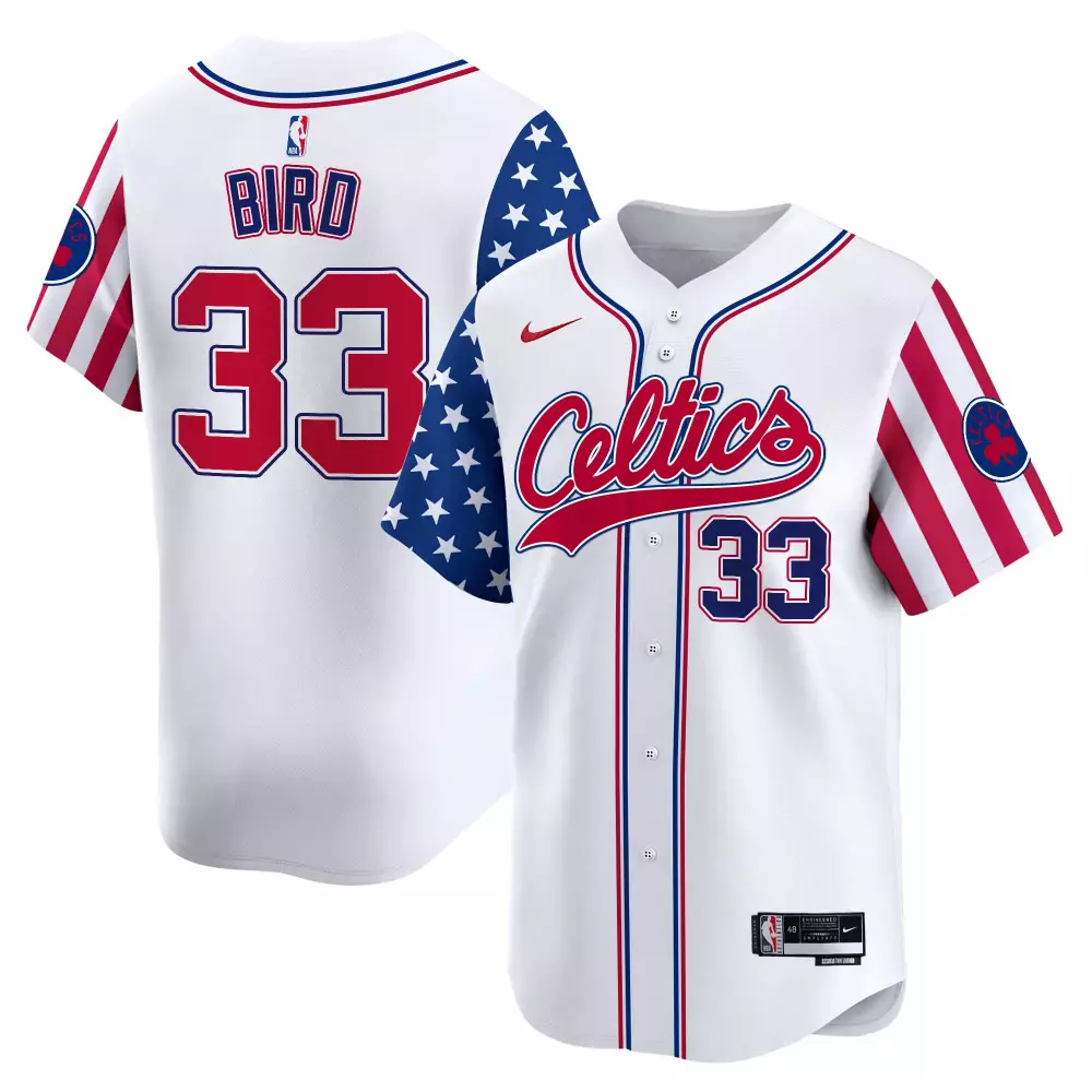Larry Bird 33 Celtics Jersey White Men Split Custom Design Red Blue Vapor Premier