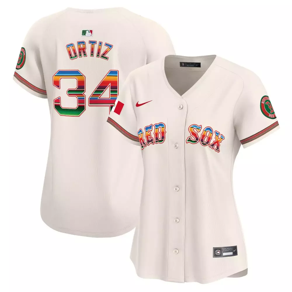 David Ortiz 34 Boston Red Sox Jersey White Team Mexican Flag Women MLB Alternate