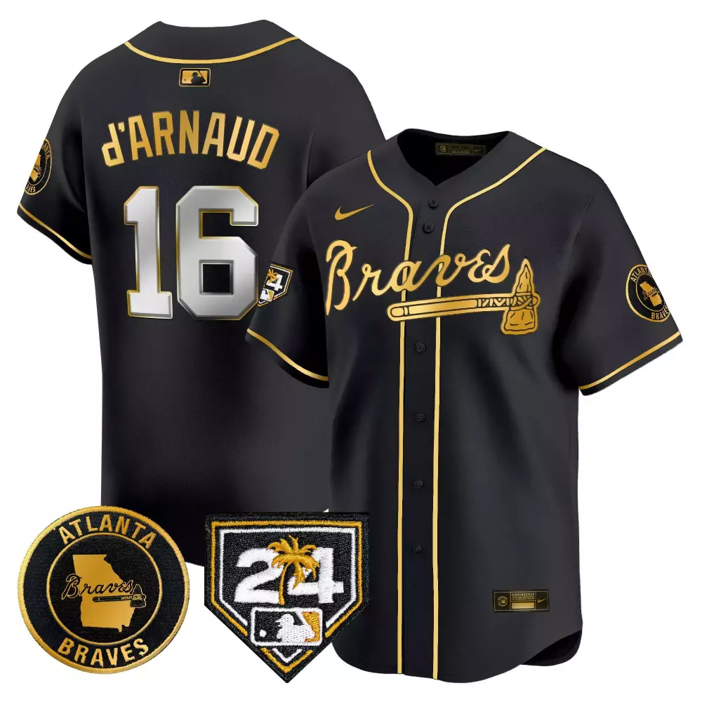 Travis Darnaud 16 Atlanta Braves Jersey Black Circle Palm Tree Men Gold White Vapor