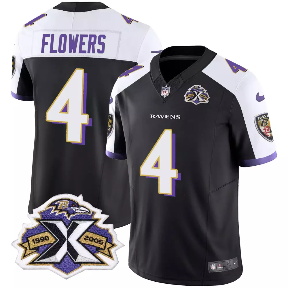 Zay Flowers 4 Ravens Jersey Black 1996-2008 Super Bowl Men NFL White Purple Alternate