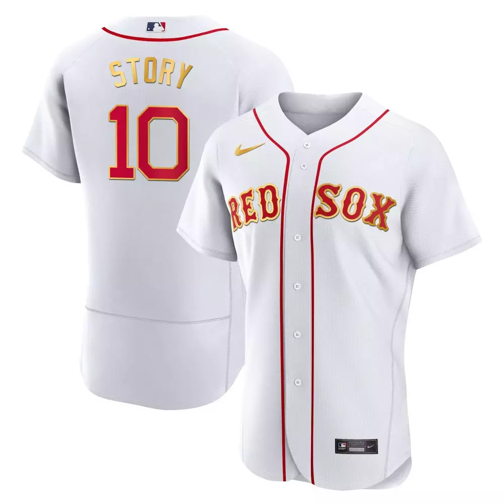Trevor Story 10 Red Sox Jersey White Men Gold Flex All Stitched