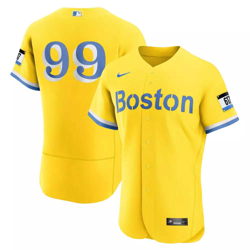 Custom Boston Red Sox 99 Jersey Yellow City Connect 2017 Men Blue White All Stitched