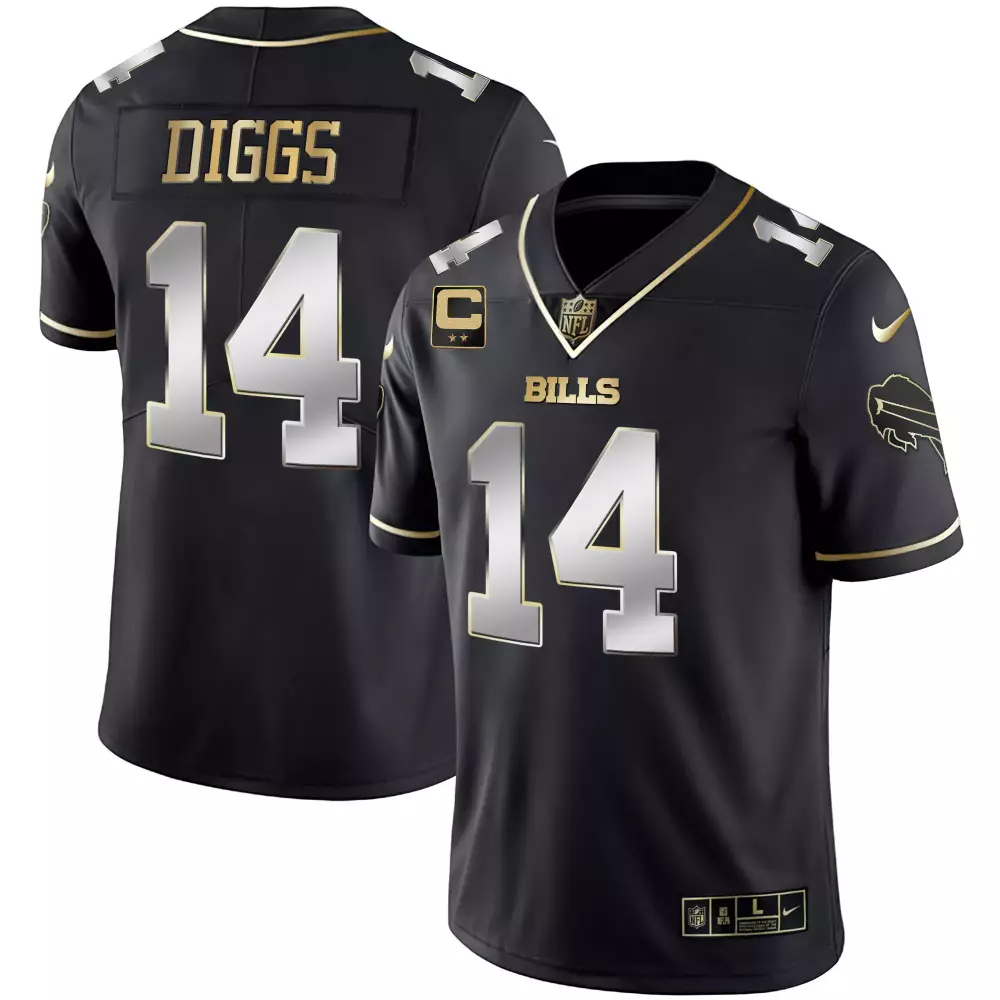 Stefon Diggs 14 Bills Jersey Black Men Replica Alternate Gold Silver Vapor Stitched