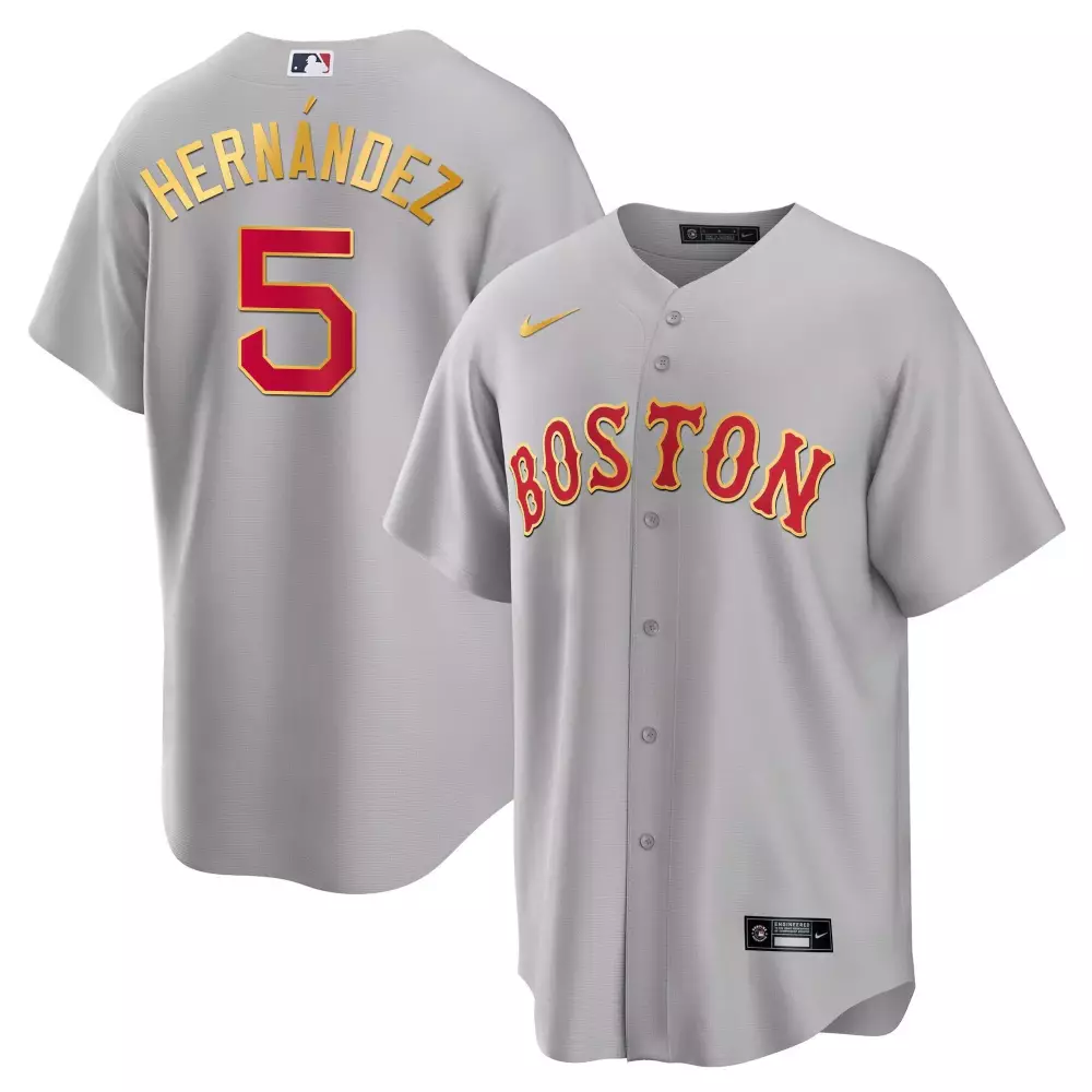 Enrique Hernandez 5 Jersey Gray Boston Red Sox Men Replica Gold Cool All Stitched