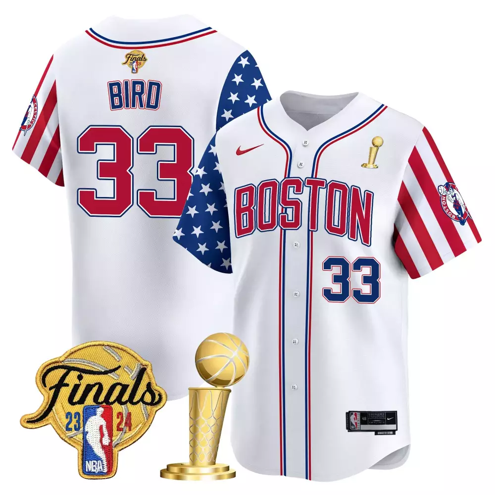 Larry Bird 33 Boston Celtics Jersey White NBA Finals 2023-2024 Men Split Design Red
