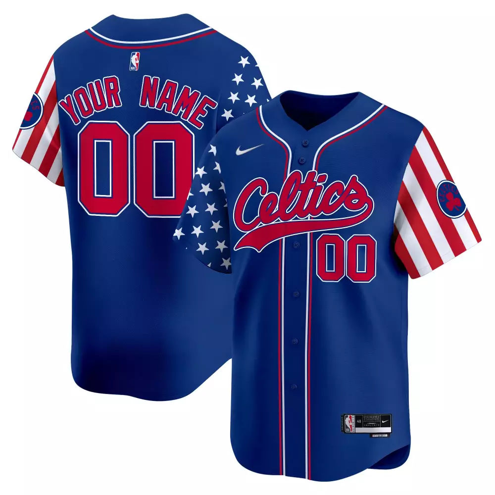 Custom Boston Celtics Jersey Royal Blue Men Split Design Red White Vapor Premier