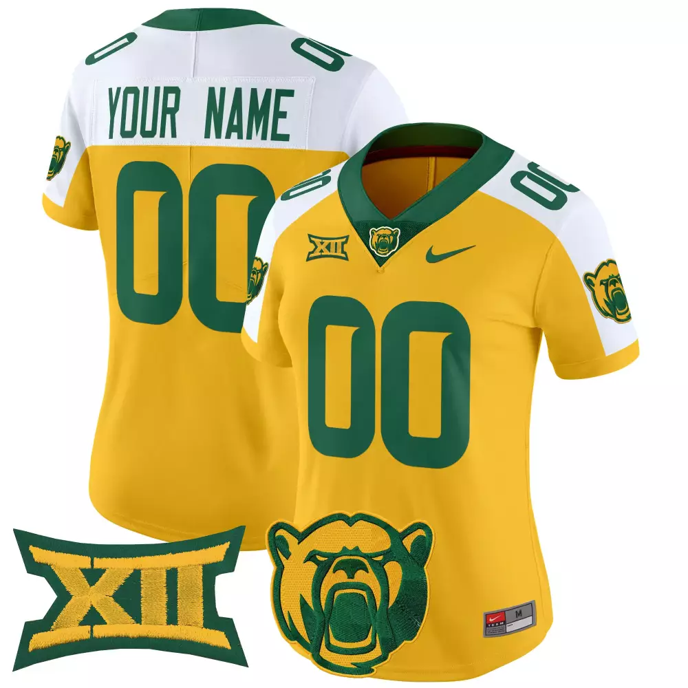Custom Baylor Bears Jersey Yellow Big 12 Bear Mascot Men Green White Vapor All Stitched