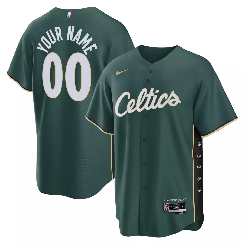 Custom Boston Celtics Jersey Green Champions Of Gold Men White Black All Stitched
