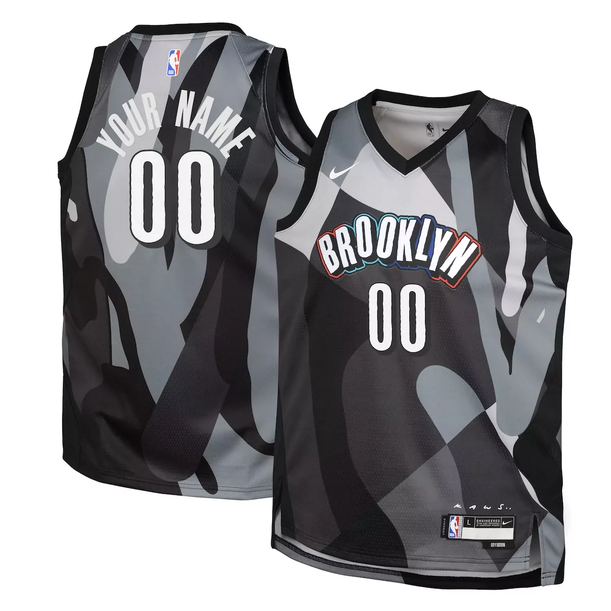 Custom Brooklyn Nets Jersey Black K Aws. Men Alternate Design Gray White
