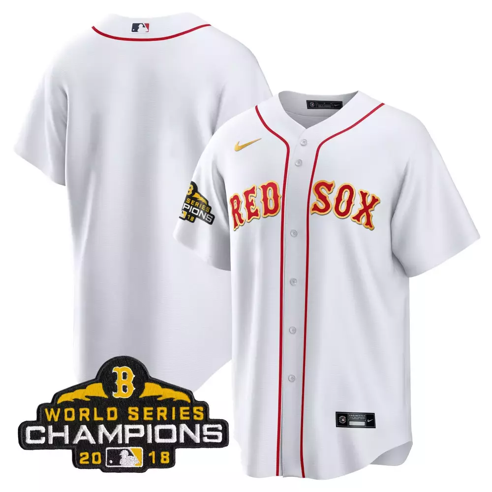 Red Sox Boston Jersey White 2018 World Series Champions Men Gold Cool All Stitched