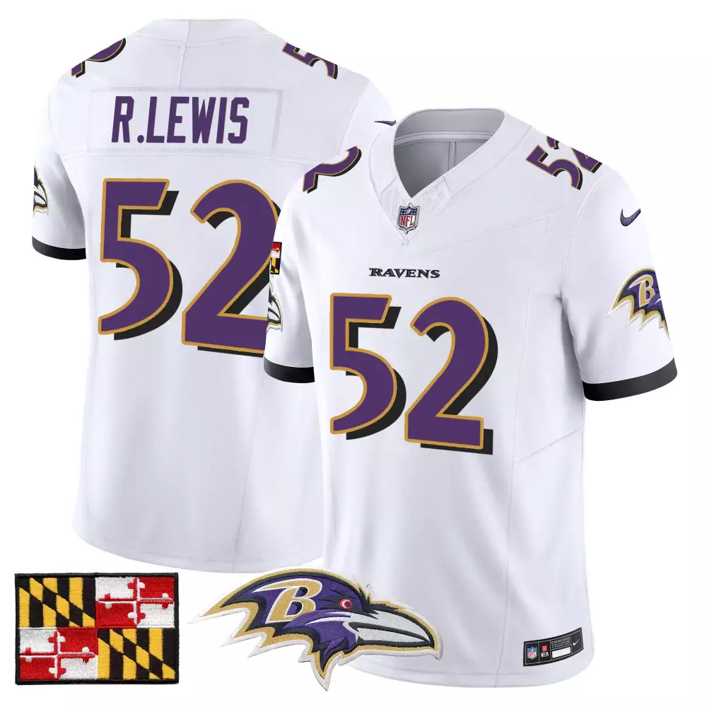 Ray Lewis 52 Ravens Jersey White Maryland Flag Bird Men Purple Black Vapor Limited