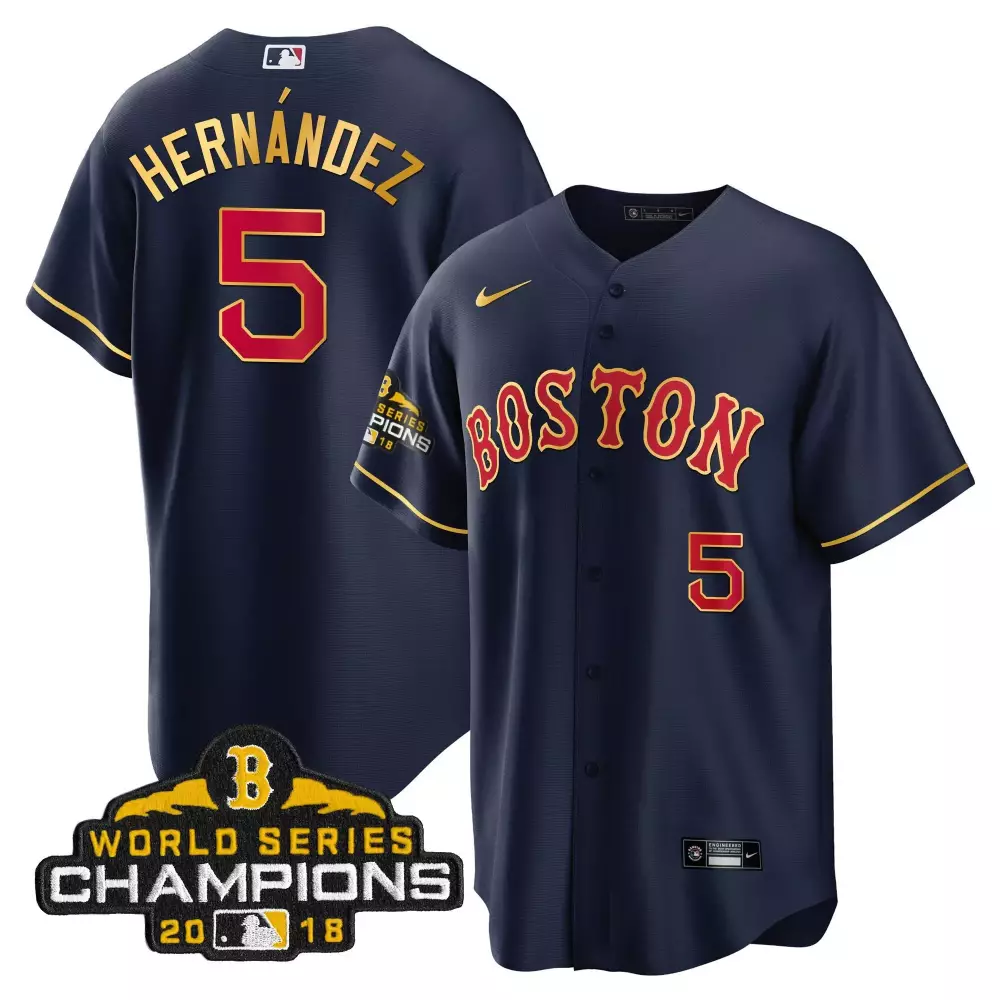 Enrique Hernandez 5 Jersey Navy Blue World Series Champions Boston Red Sox 2018 Men