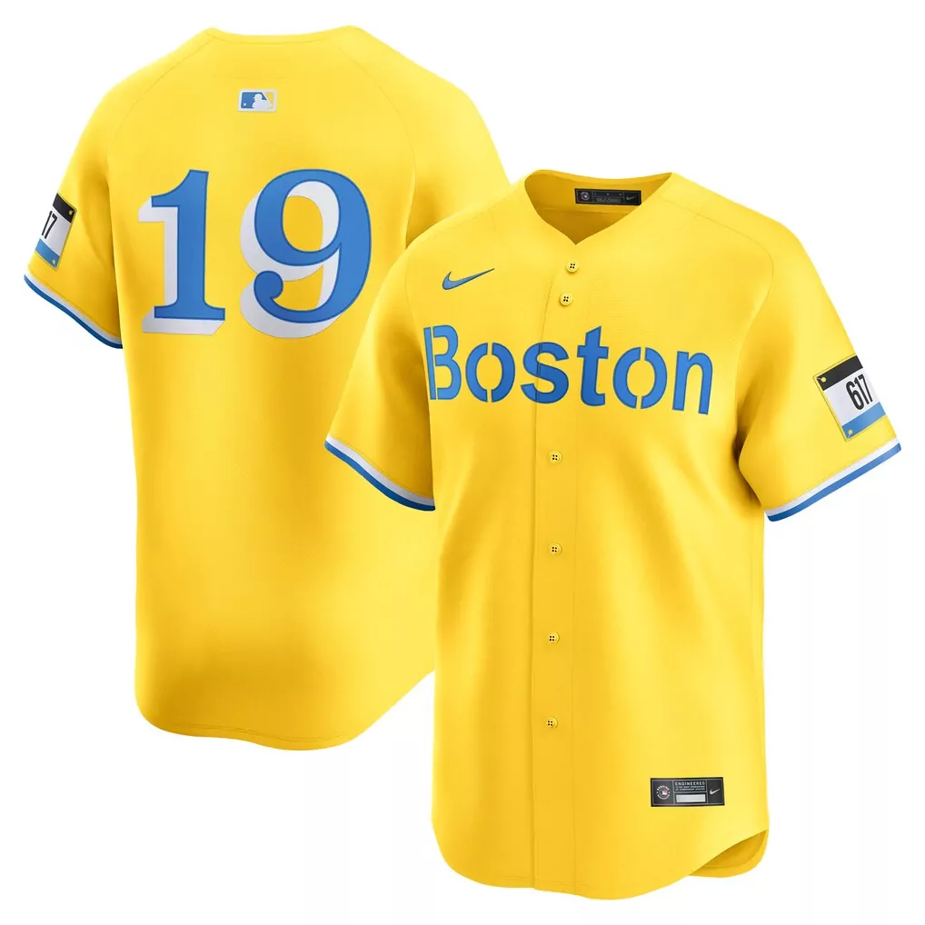 Boston 19 Red Sox Jersey Yellow City Connect Men Blue White Limited