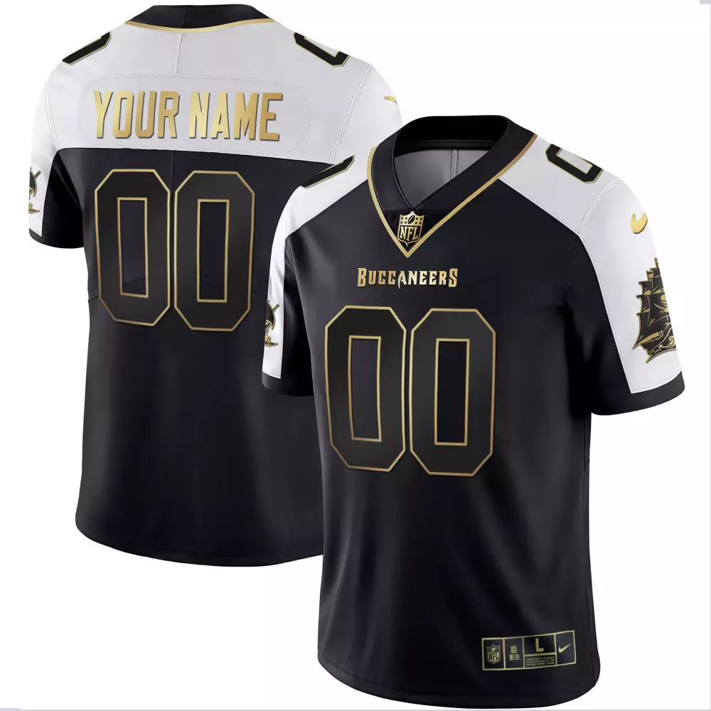 Custom Buccaneers Jersey Black Men White Gold All Stitched