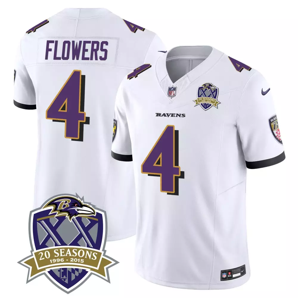 Zay Flowers 4 Ravens Jersey White 20 Seasons 1996-2015 Men Purple Black Vapor Limited