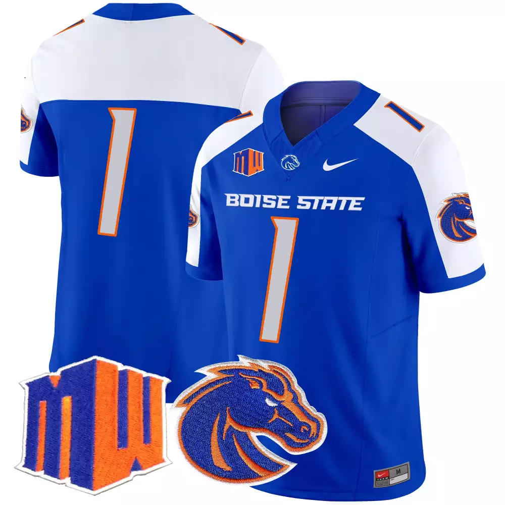 Custom Boise State 1 Jersey Blue Broncos Mw Men White Orange Vapor Limited All Stitched