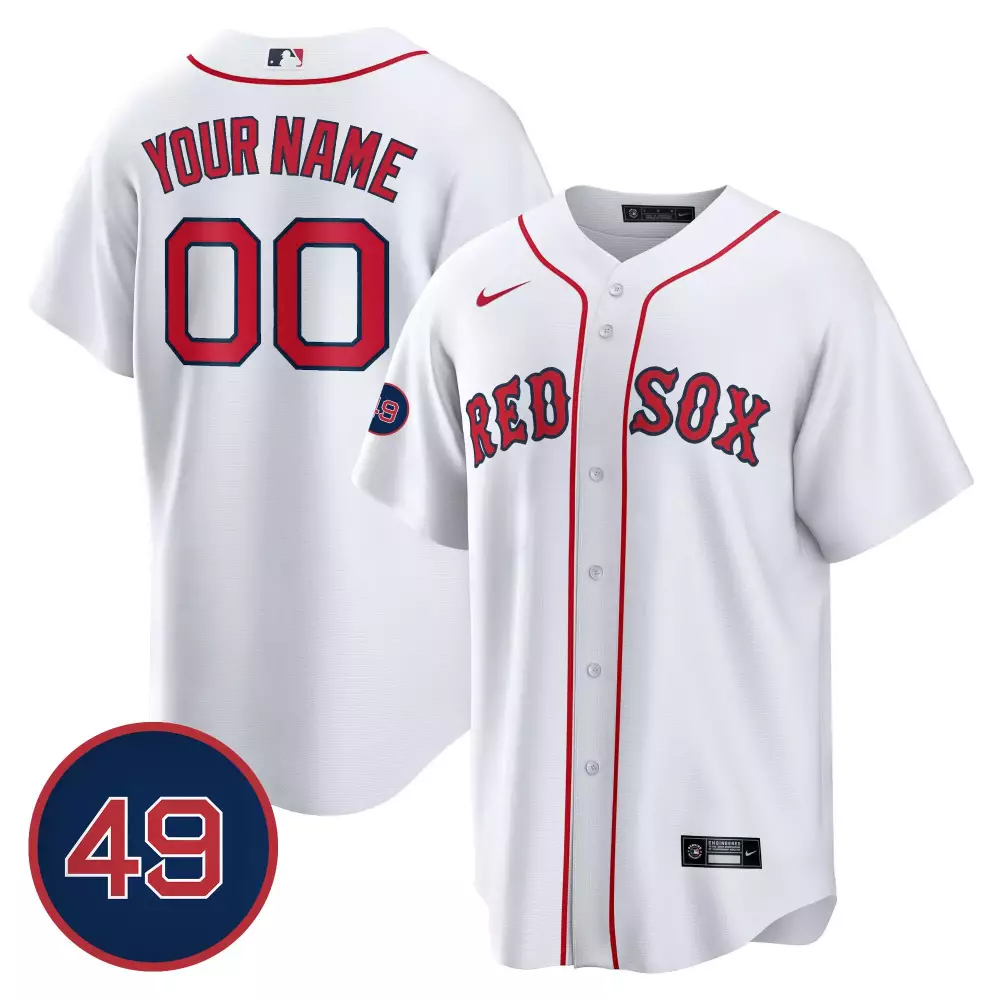 Custom Red Sox Jersey White Navy Blue Cool Base All Stitched