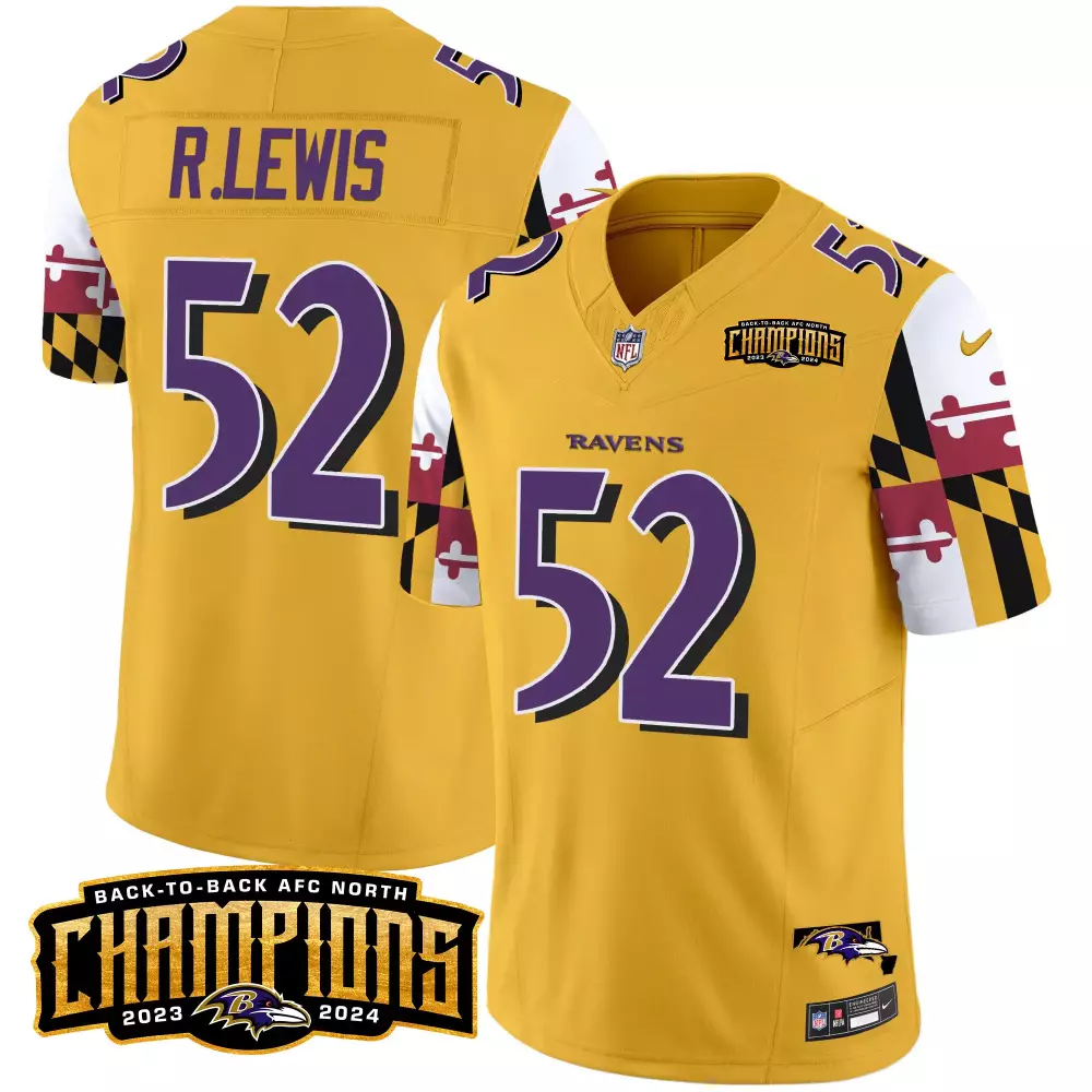 Ray Lewis 52 Ravens Jersey Yellow AFC North Champions Men Alternate Split Design