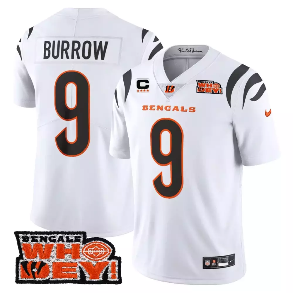 Joe Burrow 9 Bengals Jersey White Who Dey! Men Game Orange Black All Stitched Vapor