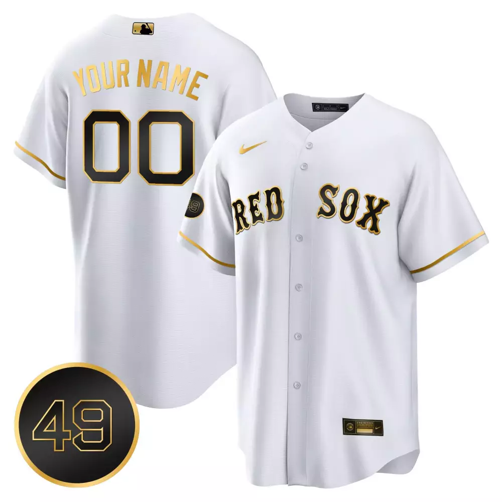 Custom Red Sox Jersey White Men Black Gold All Stitched