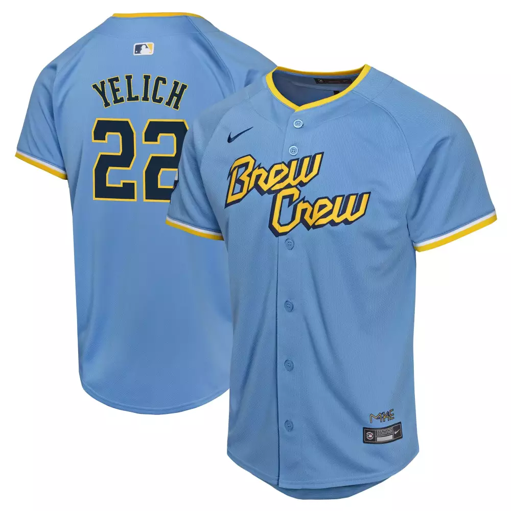 Christian Yelich 22 Brew Crew Jersey Light Blue Men Yellow Navy Unisex Stitched