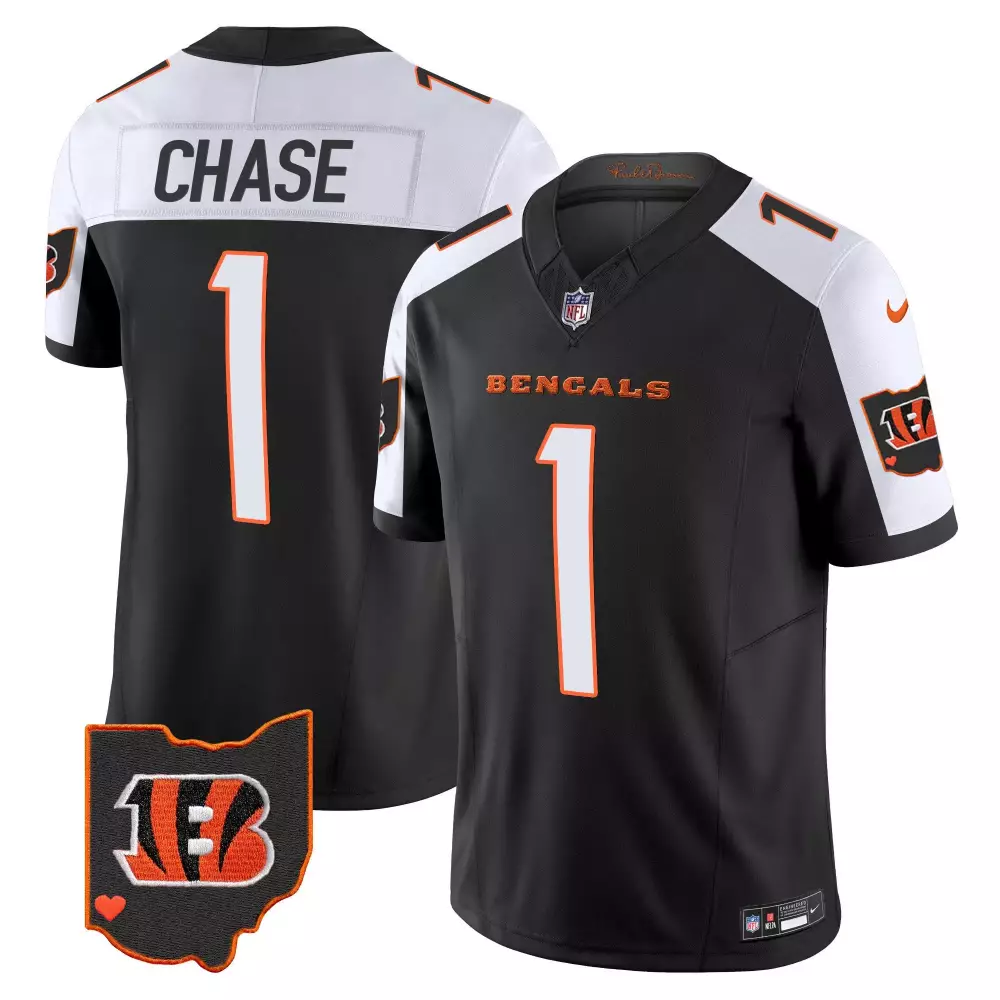 Ja'marr Chase 1 Bengals Jersey Black Ohio 2023 Men Game White Orange Alternate Vapor