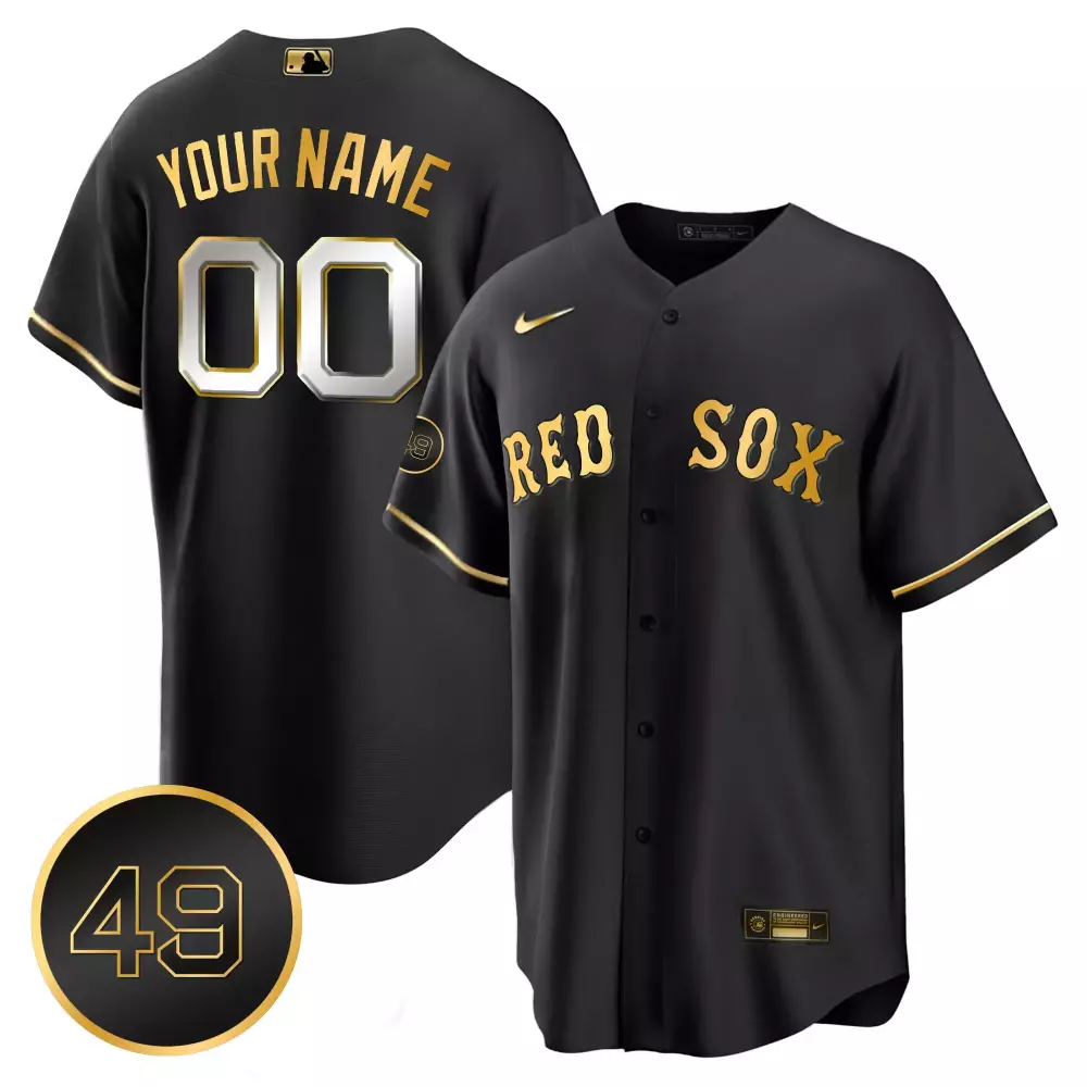 Custom Red Sox Jersey Black Gold Limited Cool Base All Stitched
