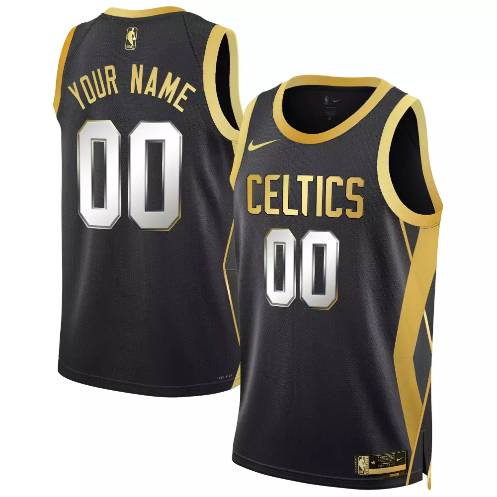 Custom Celtics Jersey Black Men Split Design Gold Swingman All Stitched