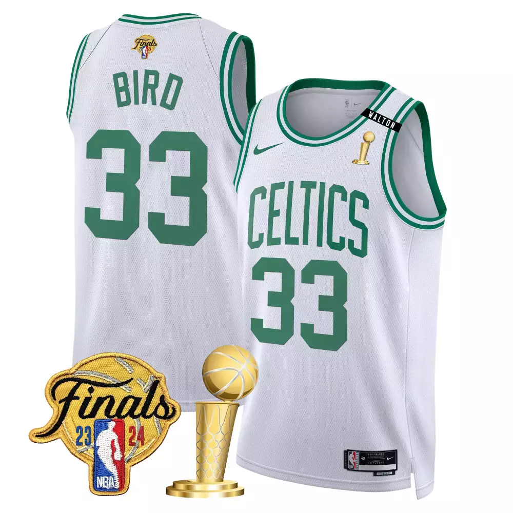 Larry Bird 33 Celtics Jersey White Finals 23-24 Men Green Swingman v2 All Stitched