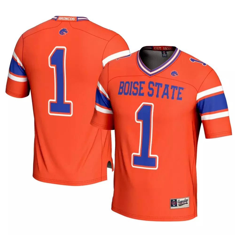Custom Boise State Broncos 1 Jersey Orange Men Blue White Gameday